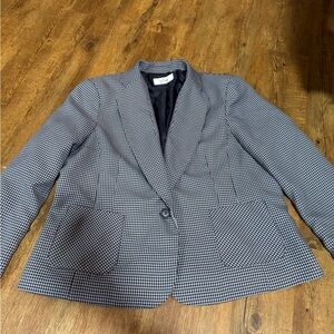 Women's Navy and White Checkered Blazer